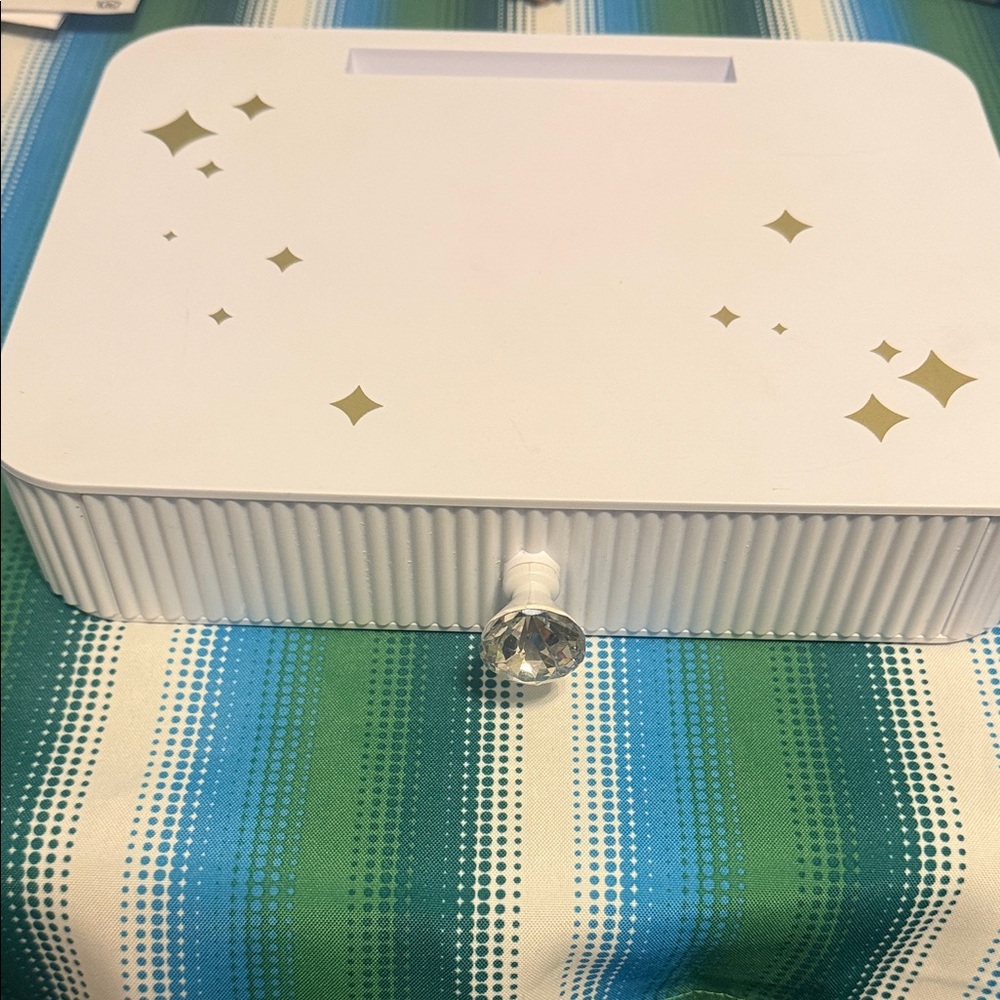 White Decorative Storage Drawer with Crystal Knob